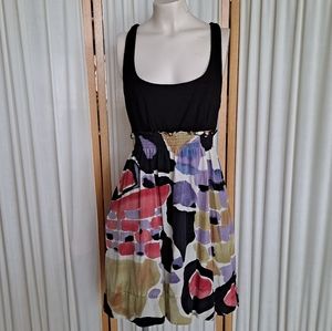 Matty M art deco print dress , black on top